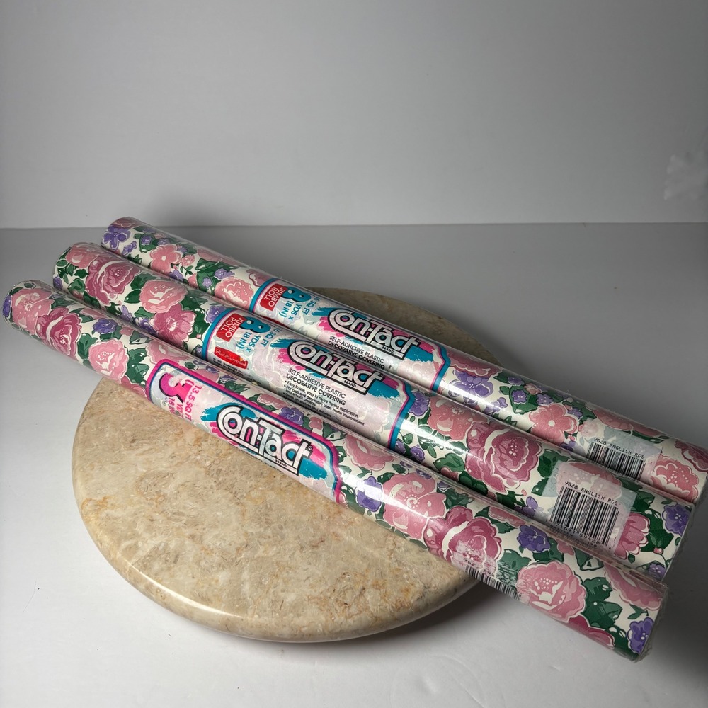Con-Tact Shelf‎ Liner 19yds Pink English Rose Floral Vintage 1991 Self-Adhesive